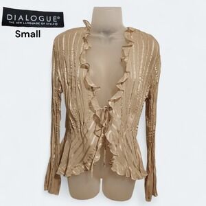 Champagne Gold Sheer Ruffle Tie Front Blouse Y2K Vintage Dialogue S